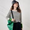 Women's Silk Blend Faux Two-Piece Striped Knit Long Sleeve T-Shirt