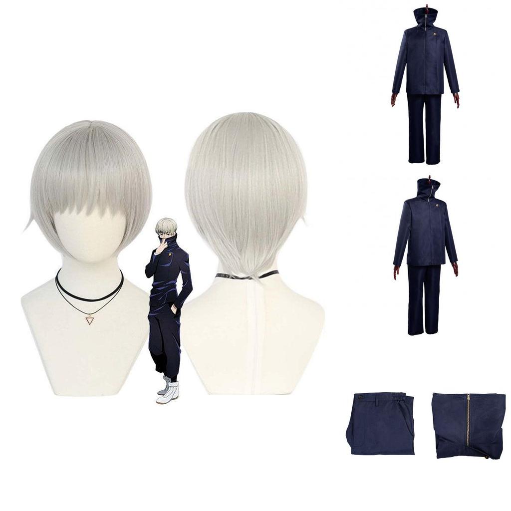 Detailed Jujutsu Kaisen Toge Inumaki Cosplay Outfit With Navy Blue Color Durable Polyester Material And Complete Top And Pants