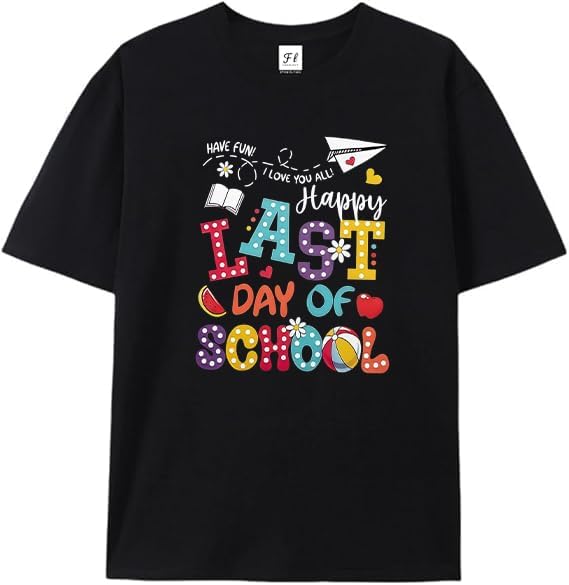 Last Day of School Teacher Shirt: Women Last Day of School Shirts Happy Graduation T Shirt Black S