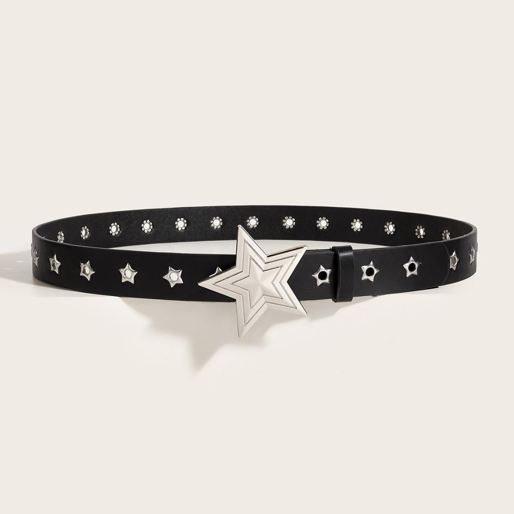 Pentagram Rivet Belts For Men Women Star Eyelet Grommet Waist Strap Punk Adjustable Waist Belt Double Pin Buckle Y2k Style Belts