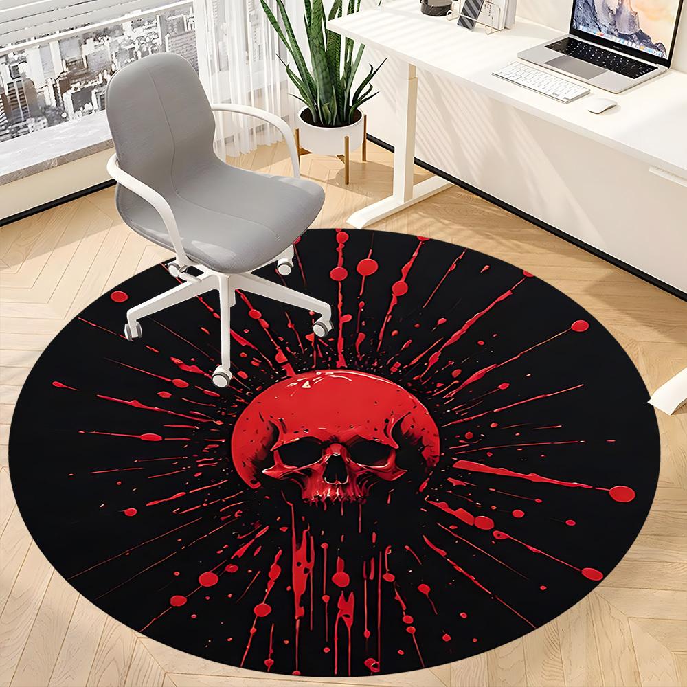 1PC Bloody Skull Office Round Rug, Non slip, Soft and Durable Office Rug for Interior Decoration, Perfect for Office