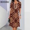 Retro Ethnic Print Mini Dress Women's Fashion Street Style Summer Short Sleeve Round Neck Casual Dress Vestidos De Mujer