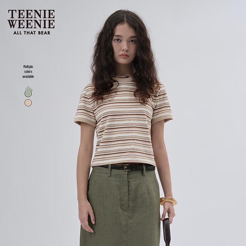 Teenie Weenie Women's 2025 Autumn Striped Embroidered Short T-Shirt