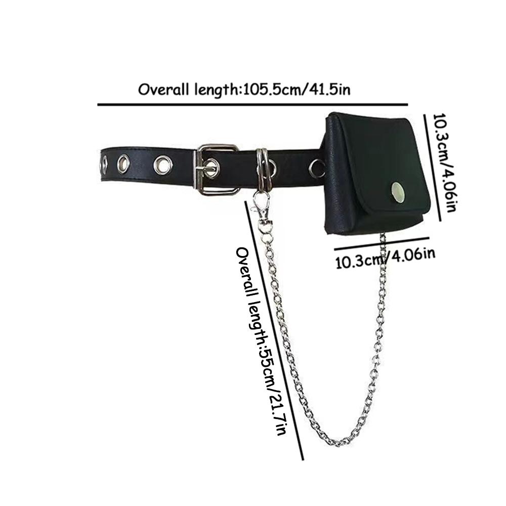 Super Cool Black Leather Punk Bag Belt Sweet Design Chain Belt with Bag Ins High Fashion New