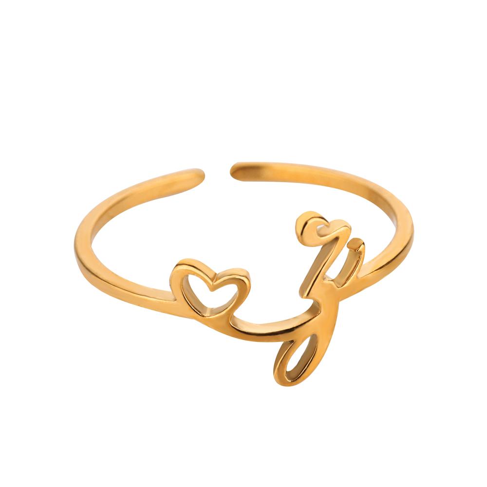 Tiny Initial Letter Rings For Women Gold Color  Stainless Steel Hollow Heart A-Z Initial Letter Ring Wedding Christmas Jewelry