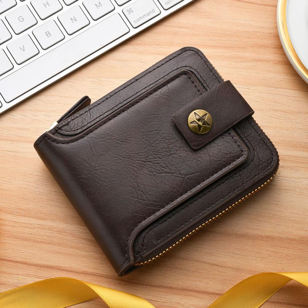 Anti RFID Card Holder Genuine Leather Wallet Men Original Fashion Short Vertical Trifold Wallet for Men Black Coffee Color Birthday Gifts