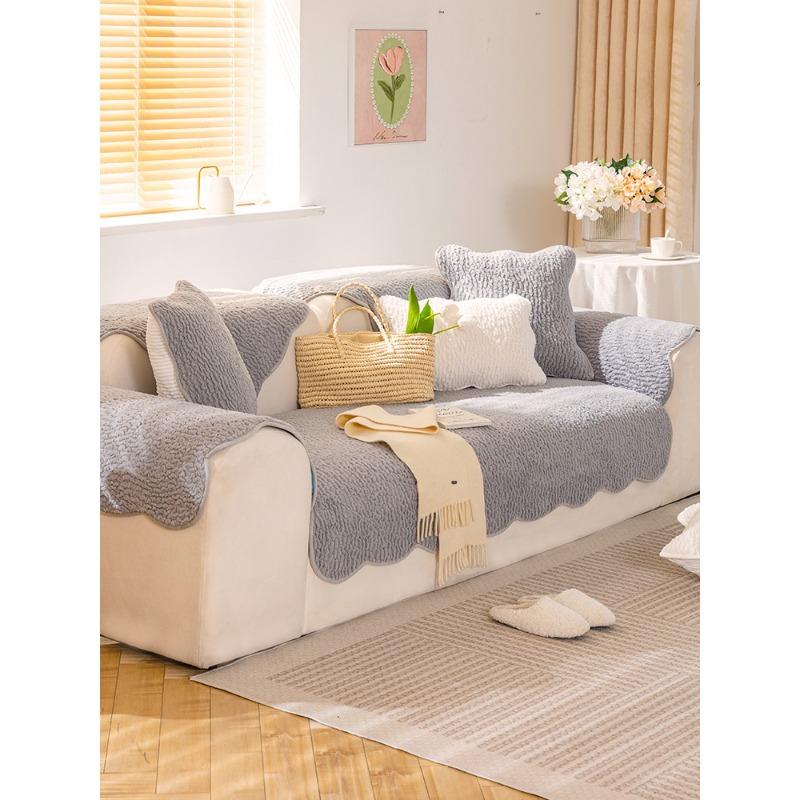 Almofada de Sofá de Pelúcia Capa de Formato Especial Tecido de Cobertura Inverno Espessada Antiderrapante Almofada de Sofá de Couro