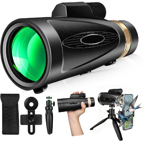 Monocular Telescope 80x100 High Power with Smartphone Adapter Tripod Larger Vision Monoculars for Adults with BAK4 Prism & FMC Lens Suitable for Bird