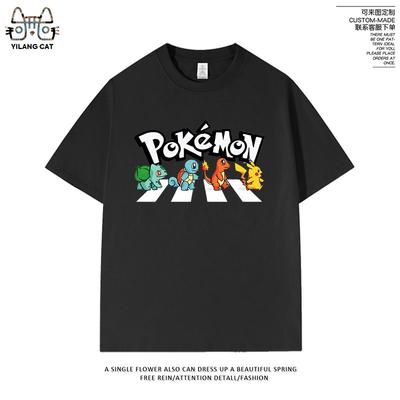 Pokemon Kollaboration T-Shirt Kurzarm Sommer Pikachu Oberteil für Herren und Damen Pokemon Locker Reine Baumwolle Halbsleeve