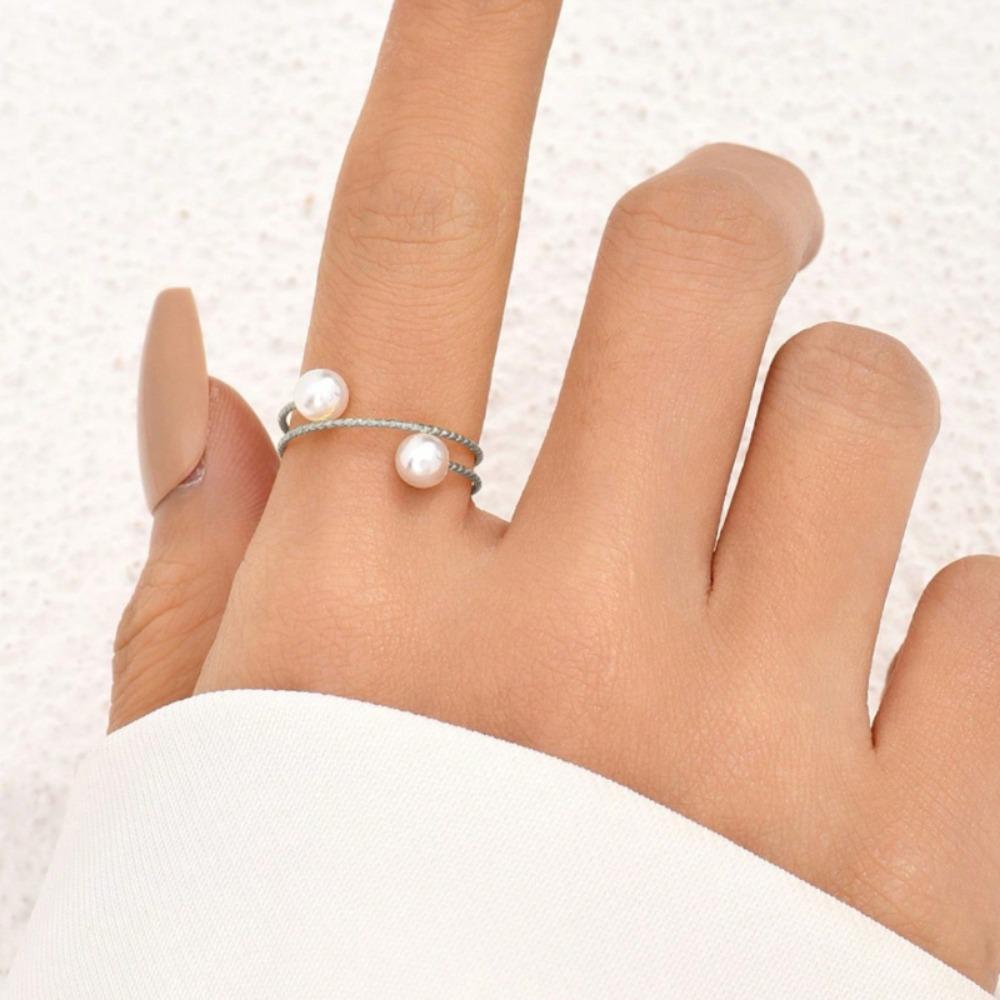 1pc Wrapped Faux Pearl Triple Layer Open Adjustable Ring