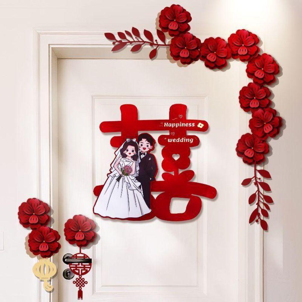 Chinese Wedding Door Decorations Artificial Flowers Double Happiness Sign Home Entrance Decor