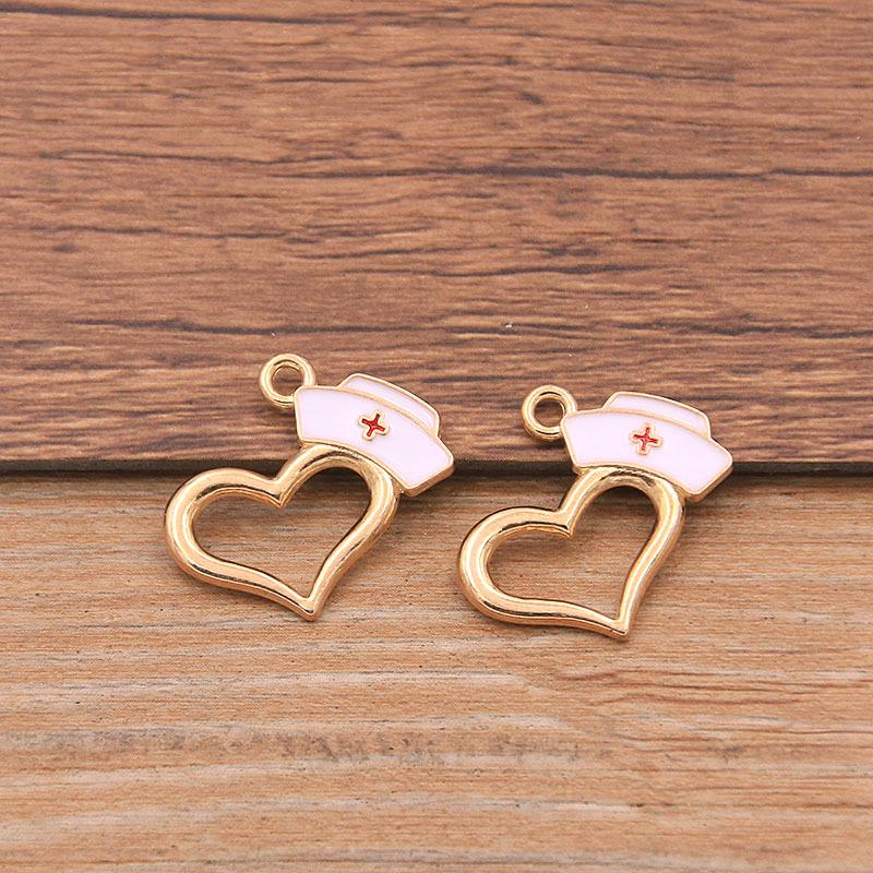 6 Style Medical Charm Jewelry: Drip Oil Stethoscope, Syringe, Heart Pendants in 2 Base Colors