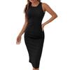 Women Dress Solid Color Ribbed Summer Stretchy Hip Wrap Midi Dress Streetwear