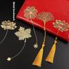 Chinese Style Stationery Retro Metal Bookmarks Hollow Ginkgo Biloba Maple Leaf Lotus Vein Book Marks Gifts