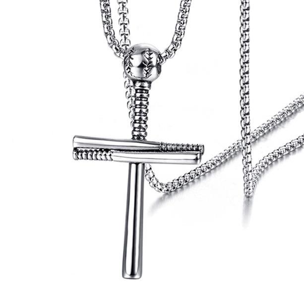 Titanium Steel Outdoor Baseball Cross Necklace Stainless Steel Baseball Pendant Men'S Accessories