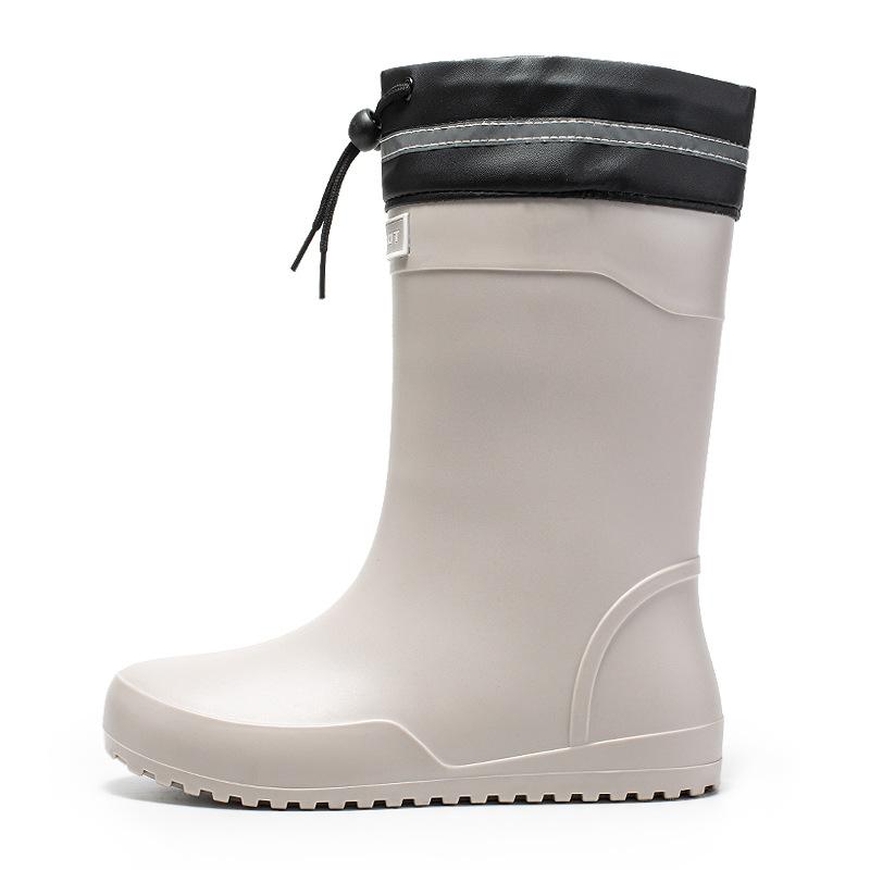 Water shoes high-end medium tube flat-soled rain shoes men's waterproof elastic bundle fixed cotton lint rain boots waterproof rubber shoes