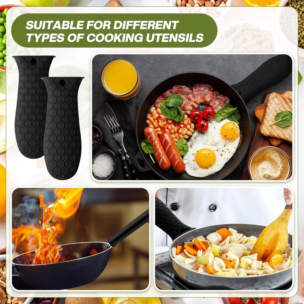 Patelai 2pcs Silicone Handle Cover for Cast Iron Skillet Kitchen Silicone Handles for Pots and Pans Non-Slip Pot Holder Sleeve for Fry Pan Griddles