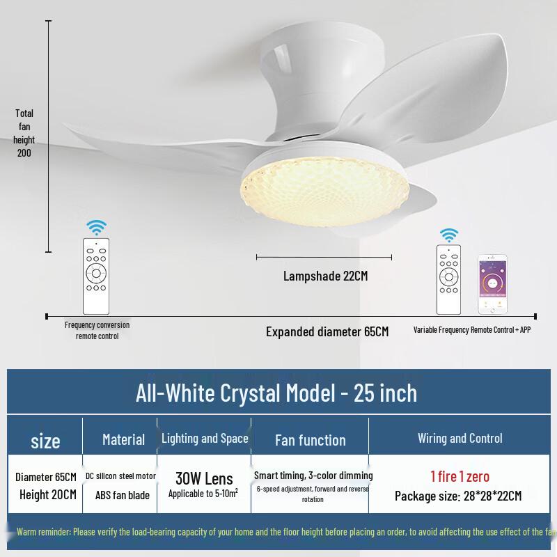 Oeny 25-inch Crystal Ceiling Fan with Remote