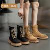 Leather Martin Boots Women's Autumn New Rhubarb Boots Thick-soled Inner Height-increasing Medium Boots Women
