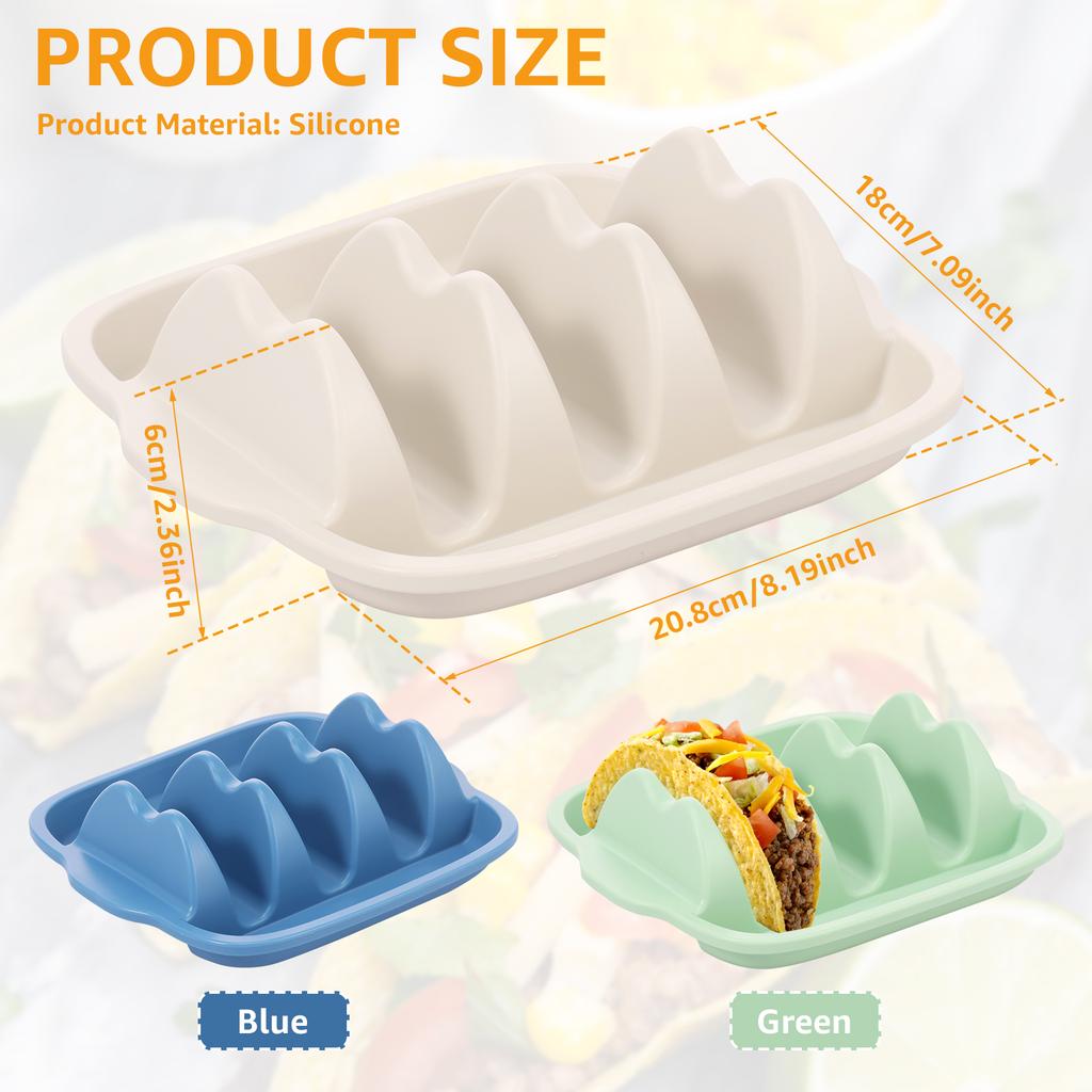 3Pcs Silicone Taco Holder Set Reusable Taco Serving Plate with Divider & Dip Bowl Non-slip Taco Tray for Gathering Party Dinner