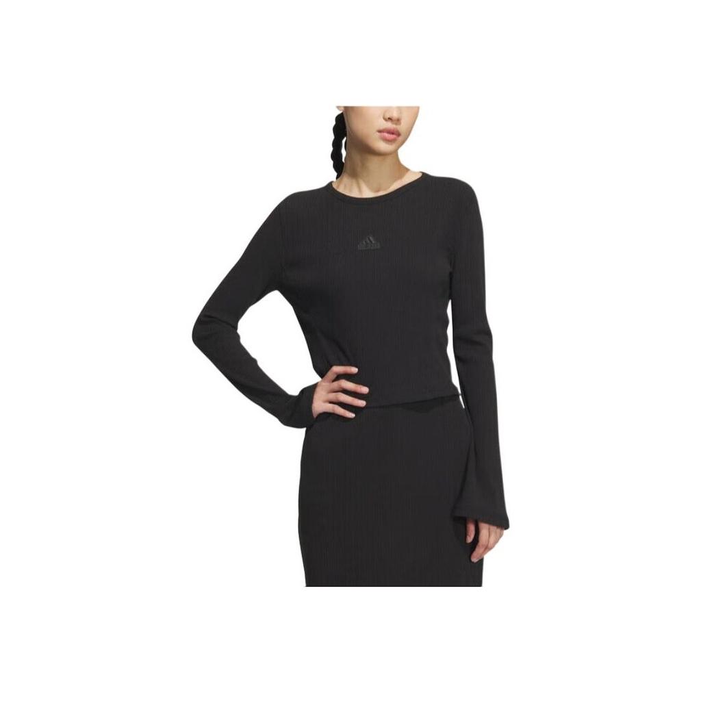 Adidas Logo Solid Color Pullover Round Neck Long Sleeve T-Shirt SS24 Women Tops Black JJ3597