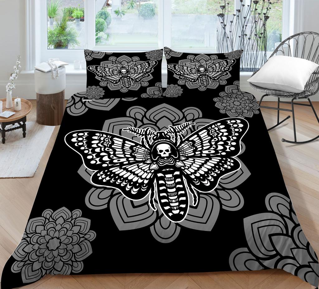 Moth Skull Digital Printing Polyester Quilt Cover Pillowcase Two Or Three Piece Set Polyester Fabric