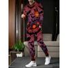Halloween Pumpkin Bat Pattern Men'S Casual Sports Set, Comfortable Long Sleeve And Long Pants 2pcs Set