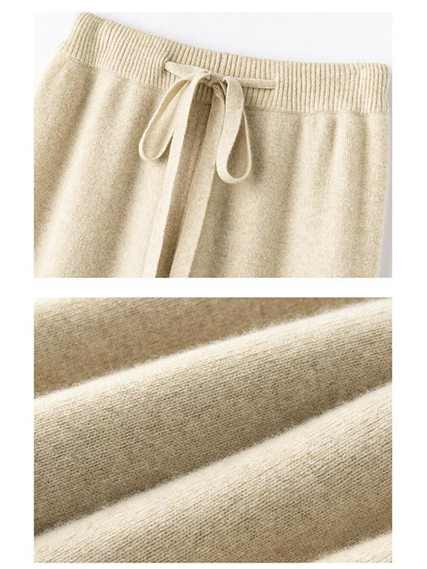 Women's 100% Australian Wool Wide-Leg Pants - Extra Long Cashmere Knit for Autumn/Winter