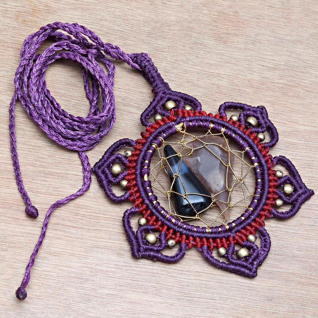 Necklace Macrame Agate Handmade Pendant Necklace Natural Thread Choker Jewelry