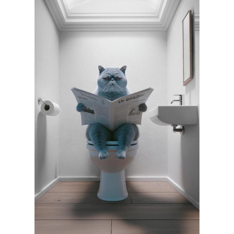 Animal Reading The Newspaper On The Toilet Posters and Prints Canvas Printing Wall Art Picture for Living Room Home Decoration