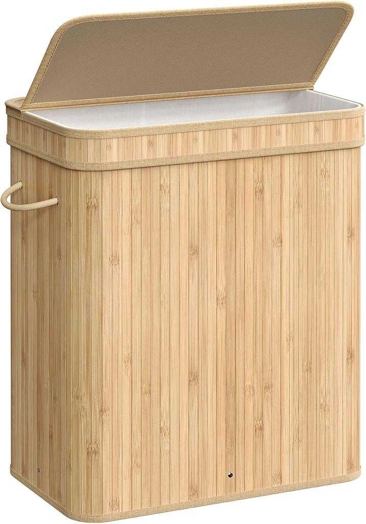 SONGMICS Laundry Basket with Lid, Laundry Hamper Bamboo, Laundry Bag Removable and Machine Washable with Handles, 100 Litres, for Laundry Room