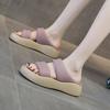 The Same Style, Round Head Thick Bottom Wide Edge Double Word with Thick Bottom Soft Elastic Stepping On Shit Feeling Leather Cool Slippers Female