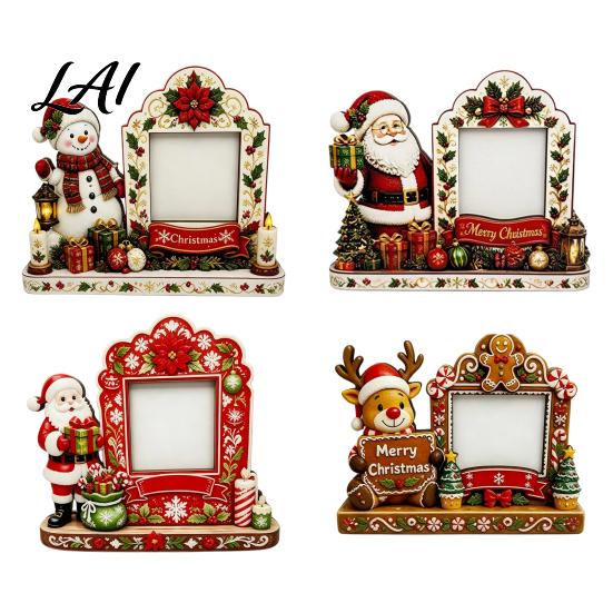 Poplar Wood Photo Frame Christmas 2D Wooden Picture Frame Painted Snowman Santa Xmas Rustic Tabletop Decoration Decor Keepsake Ornament Holiday