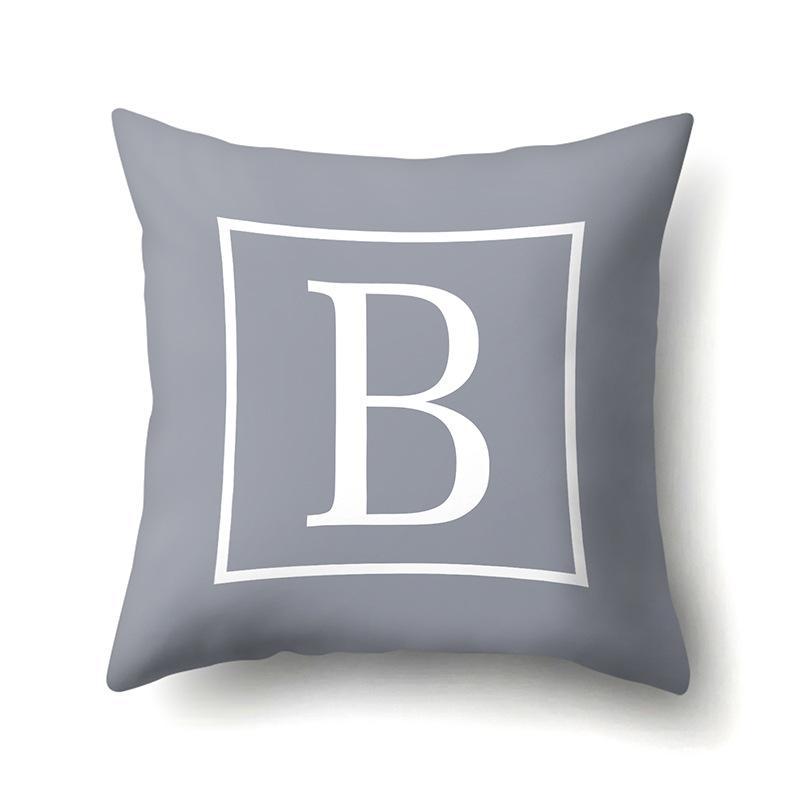 Polyester Pillow Case Gray Base Literary Home Car Decoration 26 English Letter Cushion Car Cushion Cover