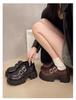 Black Thick-heeled Thick-soled One-pedal Small Leather Shoes for Women's Spring and Autumn New Retro British Style Versatile Heightening Loafers