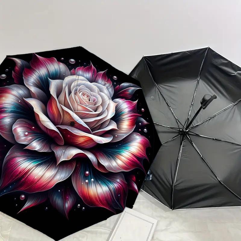 1pc Rose Flower Pattern Umbrella  Automatic Opening and Closing Umbrella, High quality Umbrella, Ideal Gift for Her 184