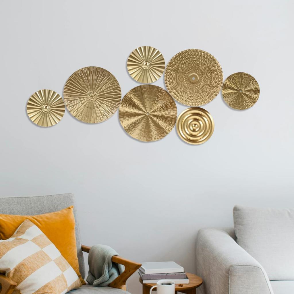 Tofficu Gold Wall Art Metal Circle Wall Hanging Wall Decoration for Living Room Bedroom Easy Installation Noble Design Iron Wall Decor