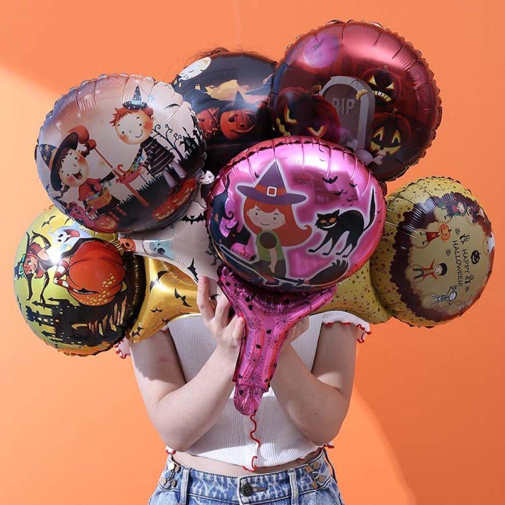 

6Pcs Aluminum Foil Halloween Balloons Handheld Stick Halloween Accessories