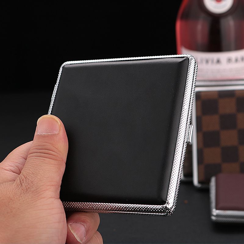 20 Sticks Cigarette Holder Fashion Double Layer Pipe Creative Personality Cigaret Case Metal Cigarette Box Gifts Black Color