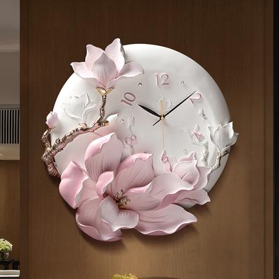 Geprägte europäische Home Pfingstrose Wanduhr Ornament Wohnzimmer Stille Uhr Wandbild Handwerk WanddekorationArt