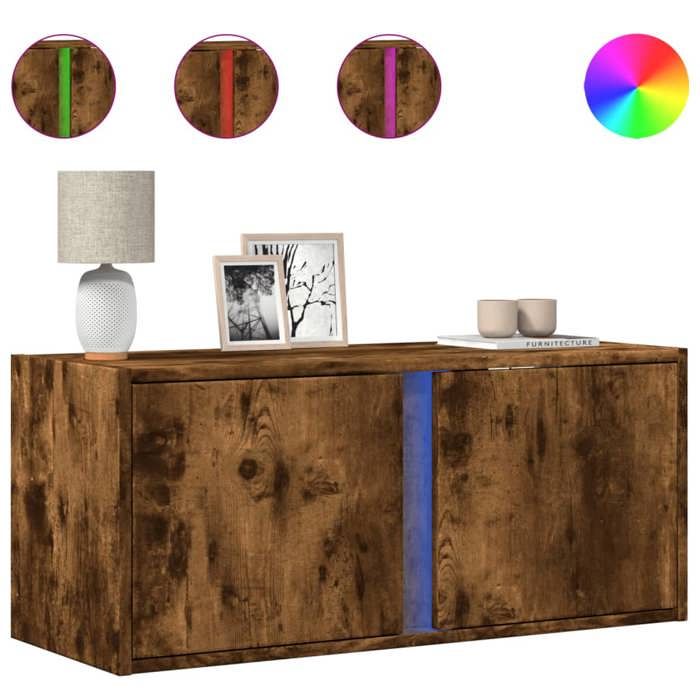 VidaXL Wall-Mounted TV Cabinet with LED Lights Smoked Oak 80x31x35 Cm, Wall-Mounted TV Unit, Floating TV Unit, TV Stand 852261