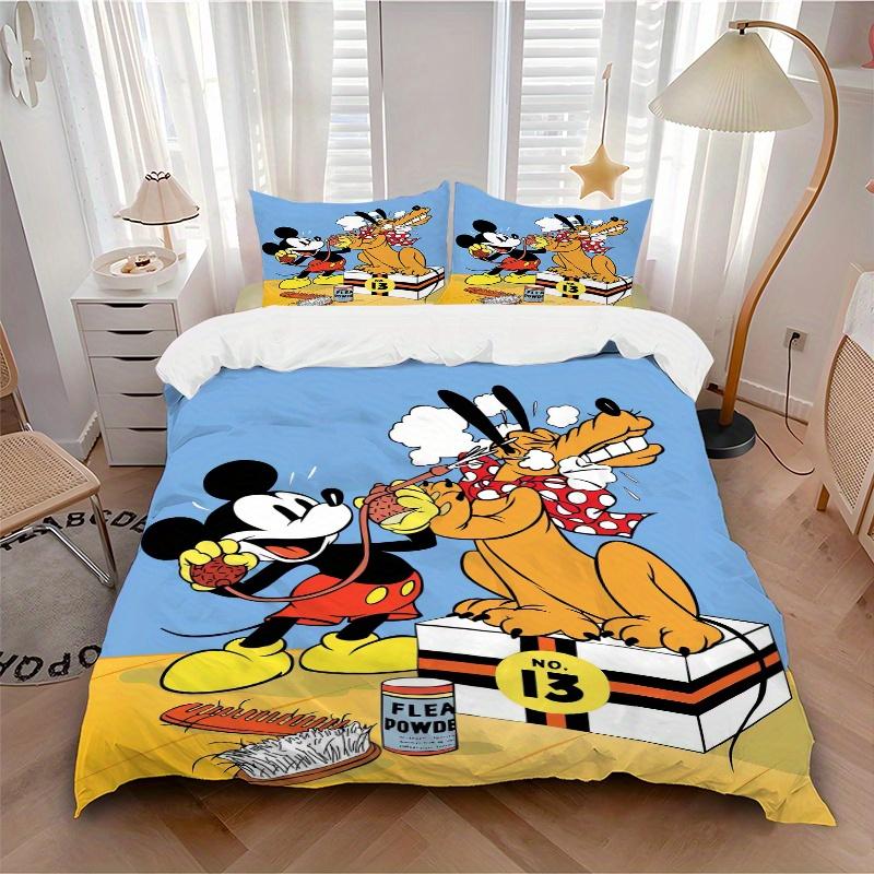 3pcs Mickey Mouse & Pluto Flea Powder Design Quilt Cover Set - Soft and Cozy Bedroom, Guest Room and Dorm Decorative Bedding 3-Piece Set 1 Quilt