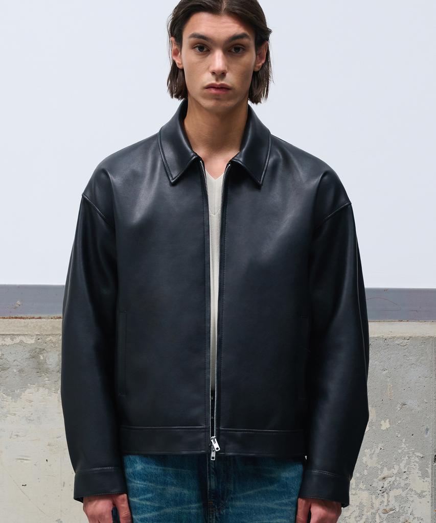 Doffjason Oversized Vegan Leather Single Jacket