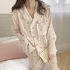 Lente, Koreaanse Schattige Ronde Hals Katoen-Look Kreukstof Pyjama Voor Dames Lange Mouwen Top Met Broek Losse Pasvorm Student Homewear Set