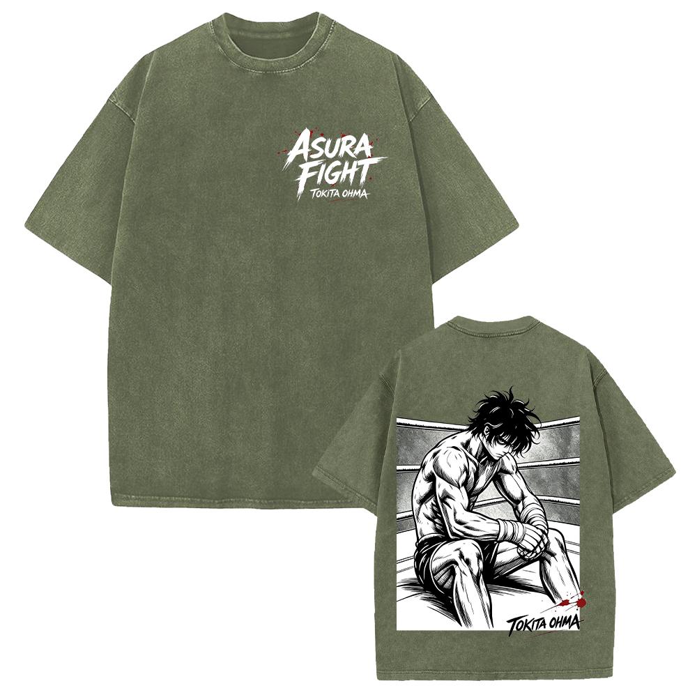 Tokita Ohma Kengan Ashura Anime Clothing Men Women Oversized T-shirts Short Sleeve Washed T Shirt Cotton Tshirt Harajuku Tops