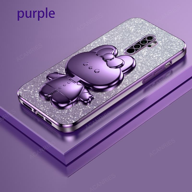 Cute 3D Rabbit Makeup Mirror Stand Plating Soft Case For Xiaomi Redmi Note 8 Pro 2021 Protect Glitter Back Cover On Note8 8pro