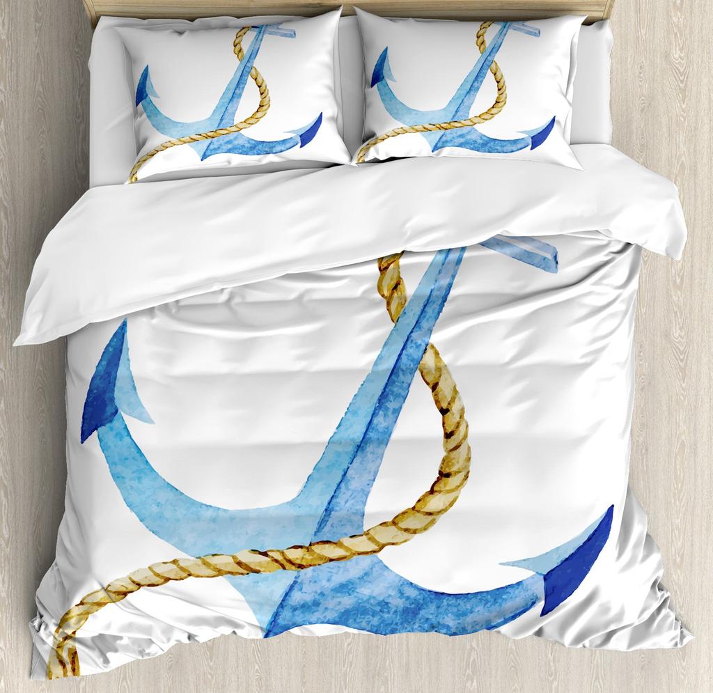 Anchor Duvet Cover Set Nautical Theme Queen King Bedding Set Boys Girls Teens Sea World Ocean Comforter Cover Set Bedroom Decor