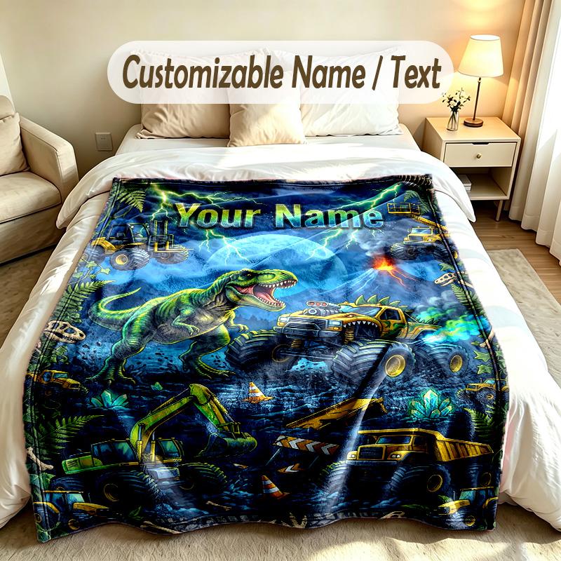 Monster Truck Theme Custom Blanket Personalized Name & Text Customized Soft Warm Throw Blanket Home Decor