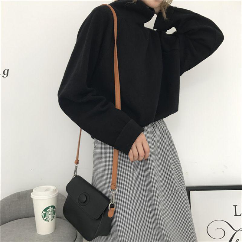 Women's Half-High Neck Fleece T-Shirt - Brushed, Warm, Loose Fit for Autumn/Winter.