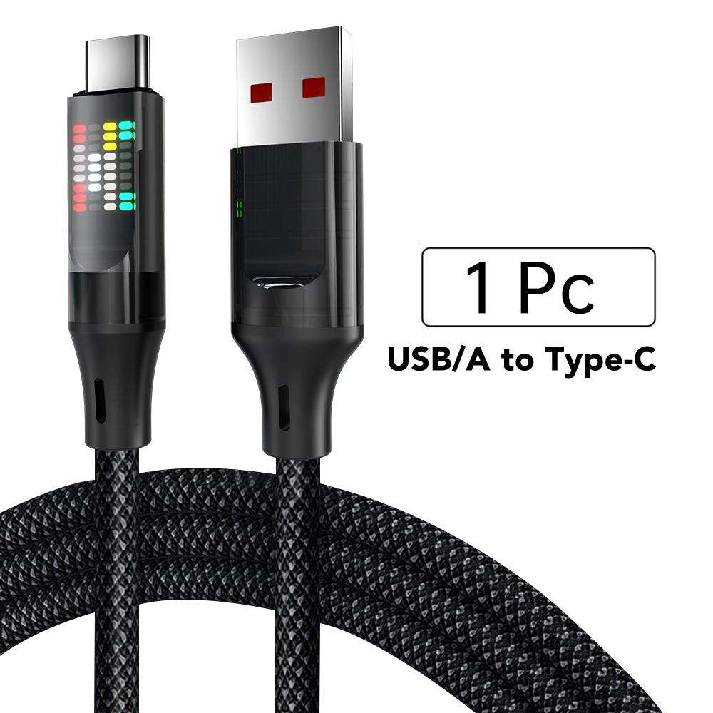 

NNBILI 120W Black Type C Fast Charging Cable 6A USB A To Type C Nylon Data Cord For Xiaomi Samsung With Led Display Usb C Cable 1m